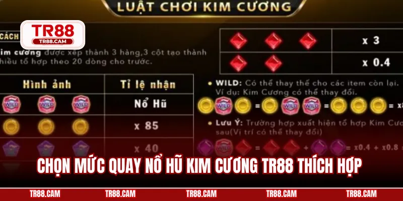 Chọn mức quay nổ hũ kim cương TR88 thích hợp 